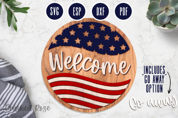 American Flag Laser SVG Circle Welcome Sign for Laser Cutting Projects