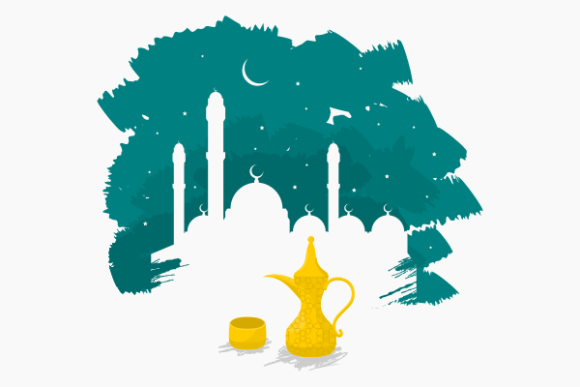 Arab Coffee on Brushed Mosque Silhouette Graphics