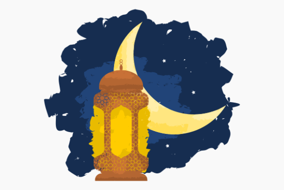 Arab Lantern and Crescent on Brushed Sky Graphics