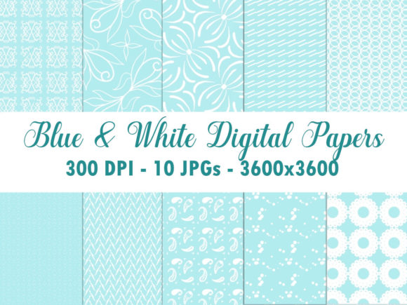 Blue and White Digital Papers for Graphics and Patterns