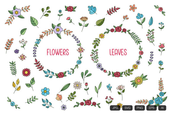 Flower Leaf Hand Drawn Graphics for Decorative Elements