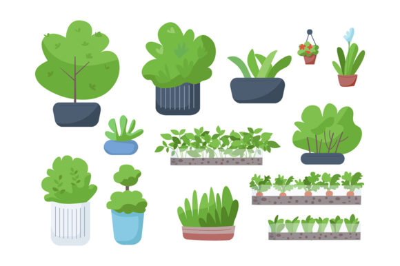 Home and Street Greenery Flat Color Graphics for Creative Projects