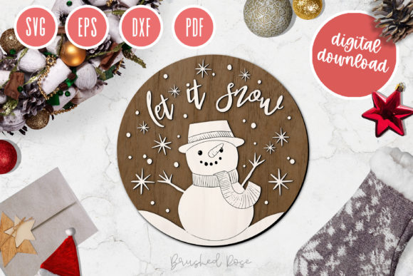 Let It Snow Round Sign Laser Cut File for Winter Projects