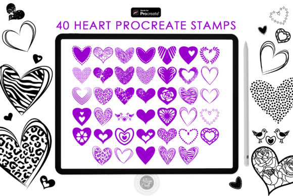 Procreate Heart Stamps 40 Brushes for Brand Graphics