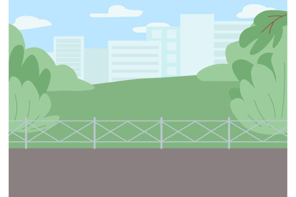 Sidewalk in Park Flat Color Vector Illustration