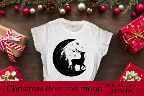 SVG,DXF Deer on the Moon Christmas Craft for Graphic Design